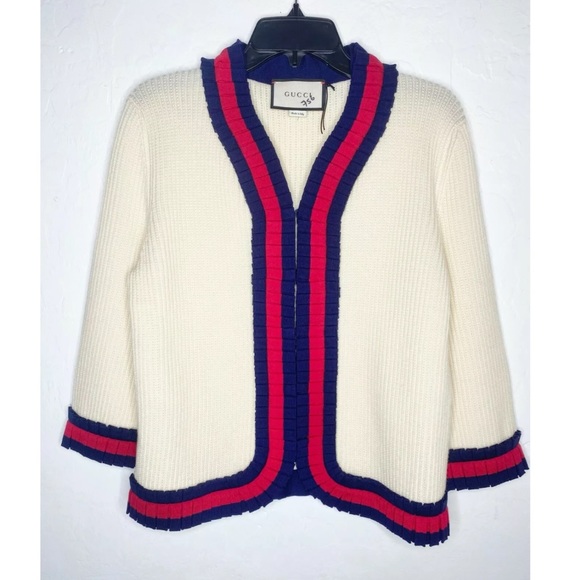 ♥️💙 GUCCI Ruffle Trim Wool Cardigan Jacket XL - Picture 6 of 12